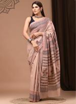 Cotton Peach Daily Wear Printed Saree